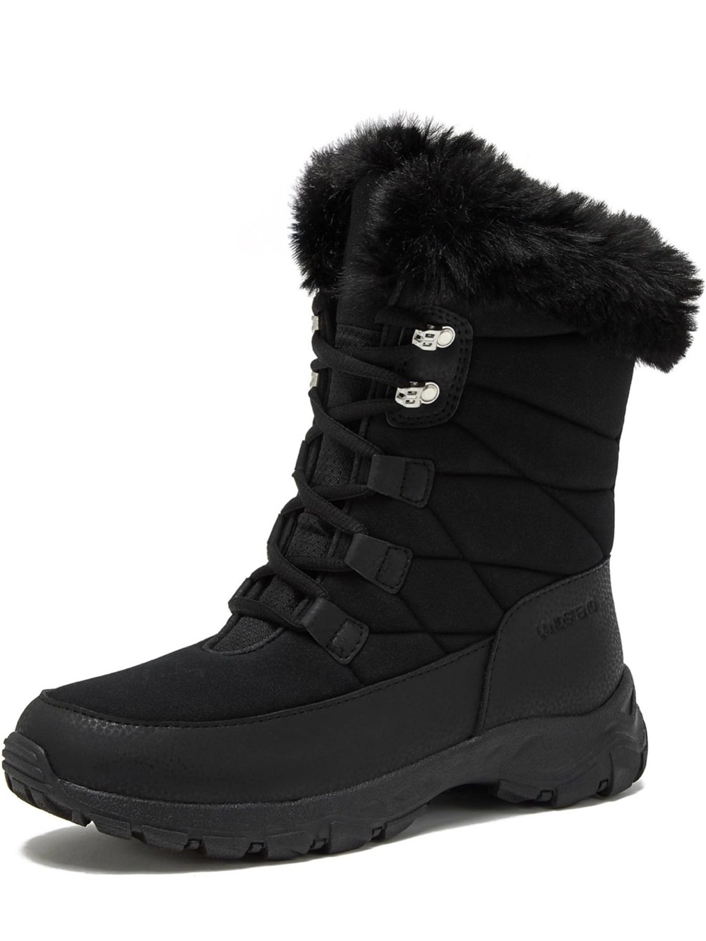 Lands' End Black Faux-Fur Cuff Winter Lace-Up Boot